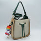 Color-Block Drawstring Bucket Bag with Multi-Strap Options - Beige - Bucket Bag
