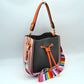 Color-Block Drawstring Bucket Bag with Multi-Strap Options - Dark Grey - Bucket Bag