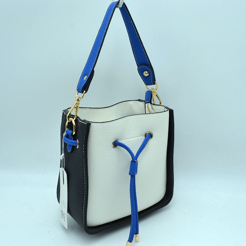 Color-Block Drawstring Bucket Bag with Multi-Strap Options - Clear White - Bucket Bag