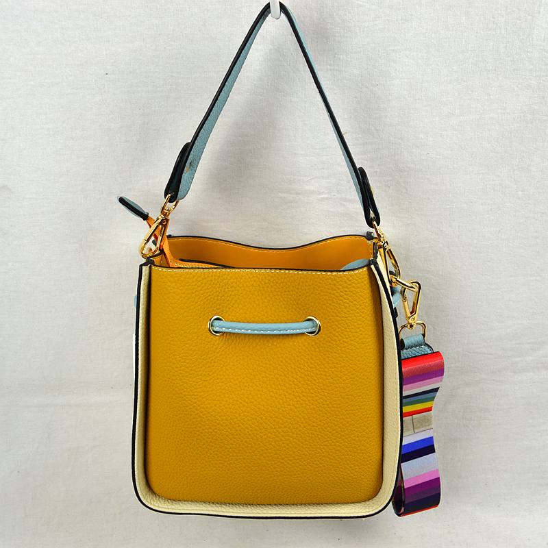 Color-Block Drawstring Bucket Bag with Multi-Strap Options - Bucket Bag