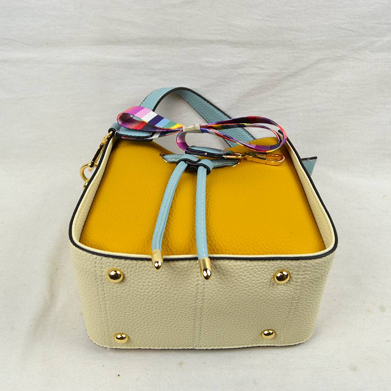 Color-Block Drawstring Bucket Bag with Multi-Strap Options - Bucket Bag