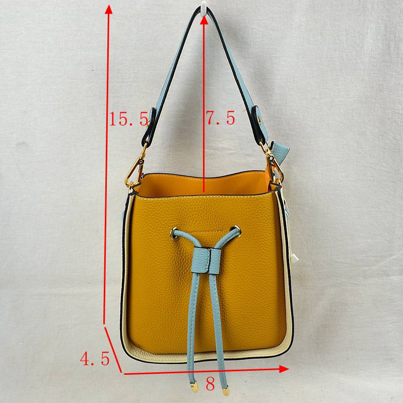 Color-Block Drawstring Bucket Bag with Multi-Strap Options - Bucket Bag