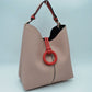 Pebbled Bucket Bag with Contrast Ring Accent and Top Handle - Bucket Bag
