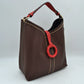 Pebbled Bucket Bag with Contrast Ring Accent and Top Handle - Bucket Bag