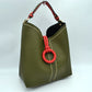 Pebbled Bucket Bag with Contrast Ring Accent and Top Handle - Bucket Bag