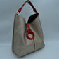 Pebbled Bucket Bag with Contrast Ring Accent and Top Handle - Bucket Bag