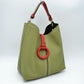 Pebbled Bucket Bag with Contrast Ring Accent and Top Handle - Bucket Bag