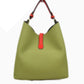 Pebbled Bucket Bag with Contrast Ring Accent and Top Handle - Bucket Bag