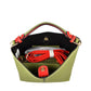 Pebbled Bucket Bag with Contrast Ring Accent and Top Handle - Bucket Bag