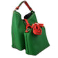 Pebbled Bucket Bag with Contrast Ring Accent and Top Handle - Bucket Bag