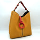 Pebbled Bucket Bag with Contrast Ring Accent and Top Handle - Bucket Bag
