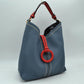 Pebbled Bucket Bag with Contrast Ring Accent and Top Handle - Bucket Bag