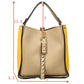 Studded Two-Tone Bucket Bag with Top Handle and Decorative Strap - Bucket Bag