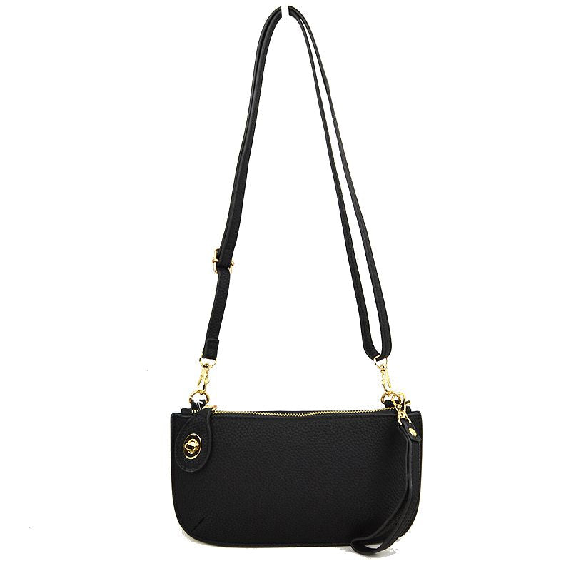 Pebbled Crossbody Clutch Bag with Removable Straps - Black - Crossbody Bag