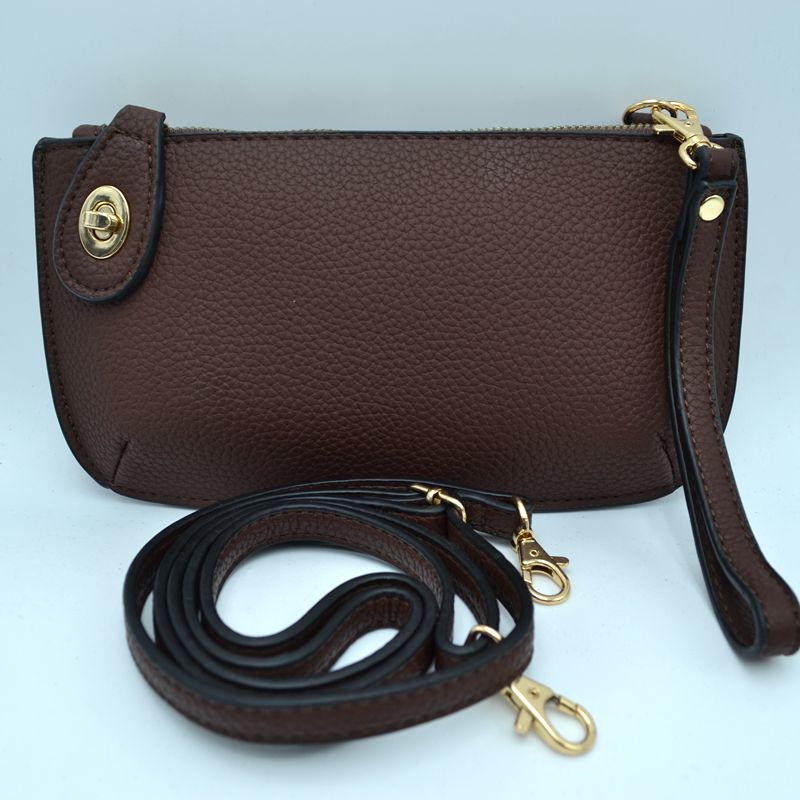 Pebbled Crossbody Clutch Bag with Removable Straps - Coffee - Crossbody Bag