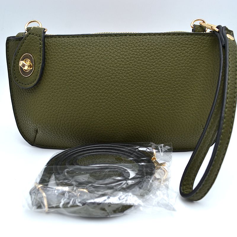 Pebbled Crossbody Clutch Bag with Removable Straps - Dark Green - Crossbody Bag