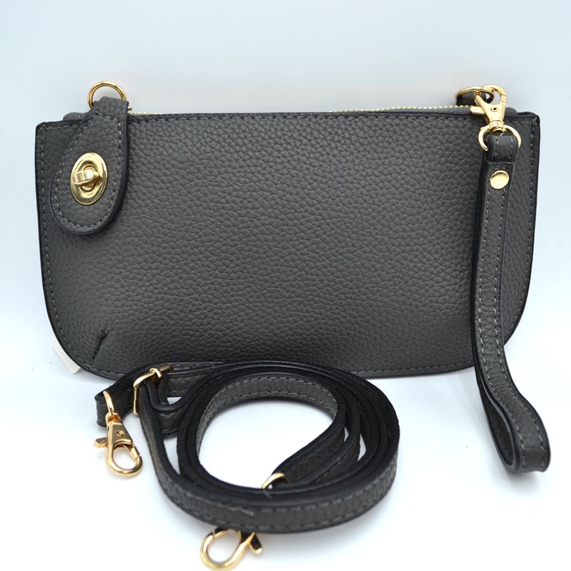 Pebbled Crossbody Clutch Bag with Removable Straps - Dark Gray - Crossbody Bag
