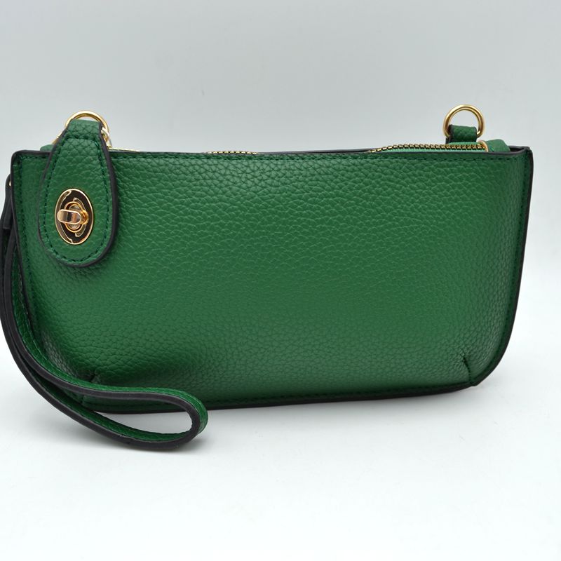 Pebbled Crossbody Clutch Bag with Removable Straps - Kelly Green - Crossbody Bag