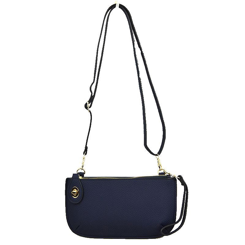 Pebbled Crossbody Clutch Bag with Removable Straps - Navy Blue - Crossbody Bag