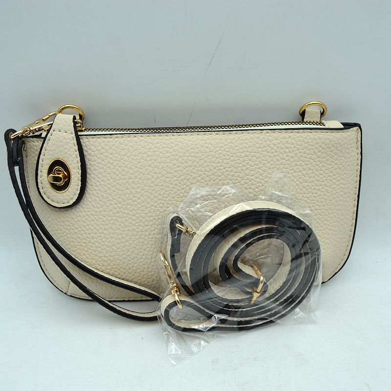 Pebbled Crossbody Clutch Bag with Removable Straps - Off White - Crossbody Bag