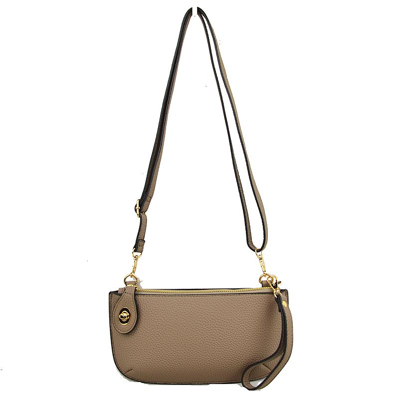 Pebbled Crossbody Clutch Bag with Removable Straps - Stone - Crossbody Bag