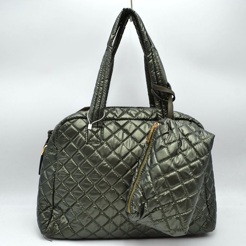 2-in-1 Large Quilted Tote Bag with Pouch - Olive - Tote Bag