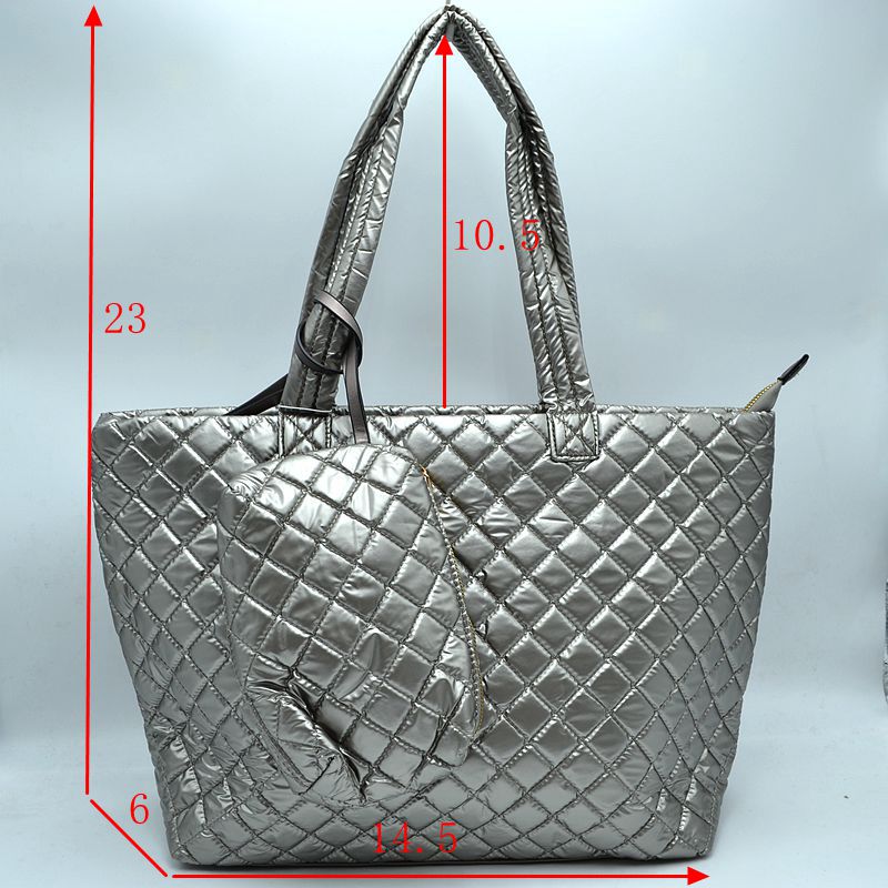 2-in-1 Large Quilted Zipper Tote with Pouch - Tote Bag