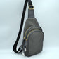 Ribbed Sling Bag with Tiered Zippers and Tassel Pulls - Dark Gray - Sling Bag