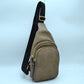 Ribbed Sling Bag with Tiered Zippers and Tassel Pulls - Khaki - Sling Bag