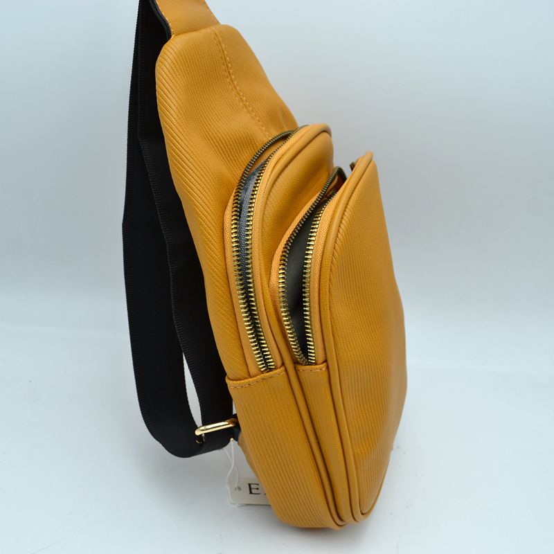 Ribbed Sling Bag with Tiered Zippers and Tassel Pulls - Sling Bag