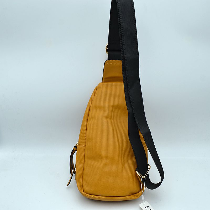 Ribbed Sling Bag with Tiered Zippers and Tassel Pulls - Sling Bag