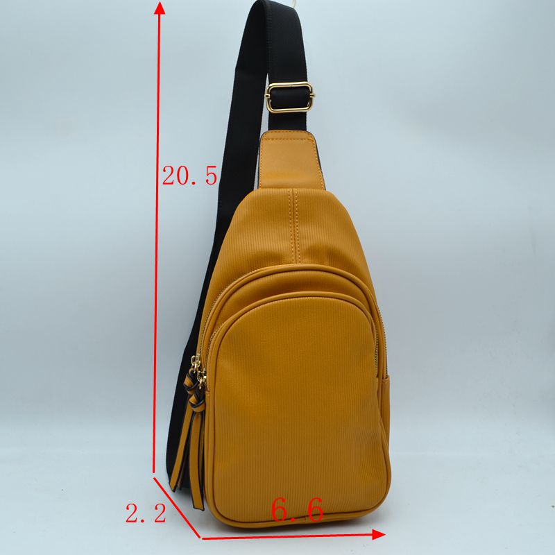 Ribbed Sling Bag with Tiered Zippers and Tassel Pulls - Sling Bag