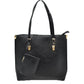 Soft Faux Leather Tote Handbag With Wallet - Black - Tote Bag