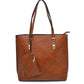 Soft Faux Leather Tote Handbag With Wallet - Brown - Tote Bag