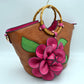 Floral Applique Tote Bag with Segmented Round Top Handles - Tote Bag
