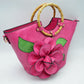 Floral Applique Tote Bag with Segmented Round Top Handles - Fuchsia - Tote Bag