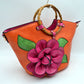 Floral Applique Tote Bag with Segmented Round Top Handles - Tote Bag