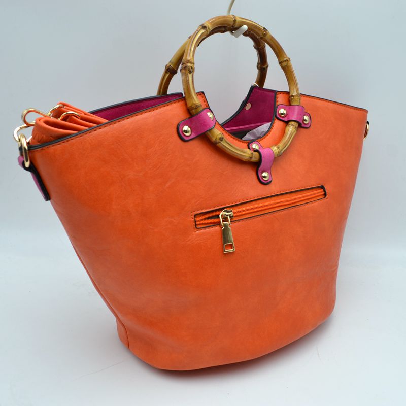 Floral Applique Tote Bag with Segmented Round Top Handles - Tote Bag