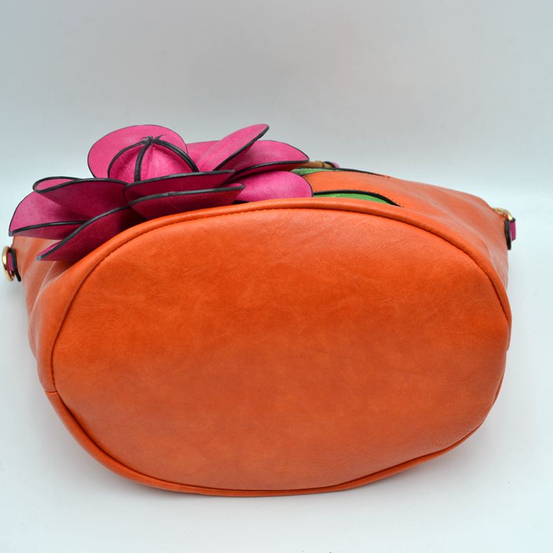 Floral Applique Tote Bag with Segmented Round Top Handles - Tote Bag