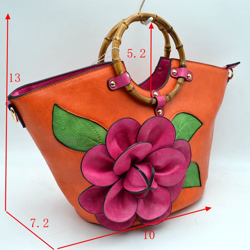 Floral Applique Tote Bag with Segmented Round Top Handles - Tote Bag