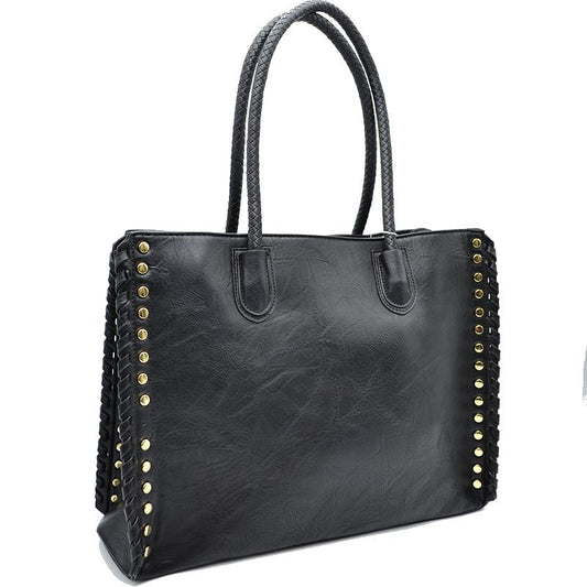 Women’s Studded Faux Leather Whipstitch Shoulder Bag Tote - Tote Bag