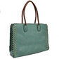 Women’s Studded Faux Leather Whipstitch Shoulder Bag Tote - Green - Tote Bag