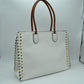 Women’s Studded Faux Leather Whipstitch Shoulder Bag Tote - Tote Bag