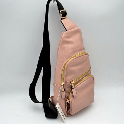 Multi-Zipper Crossbody Sling Bag with Adjustable Strap - Blush - Sling Bag