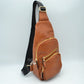 Multi-Zipper Crossbody Sling Bag with Adjustable Strap - Brown - Sling Bag