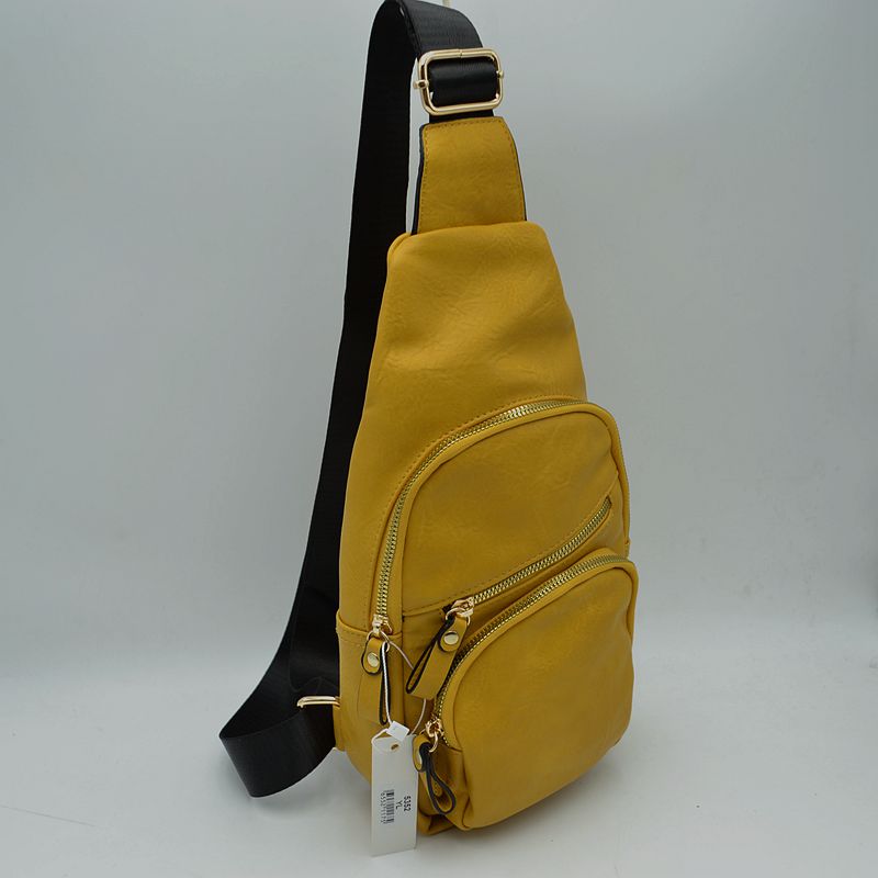 Multi-Zipper Crossbody Sling Bag with Adjustable Strap - Yellow - Sling Bag