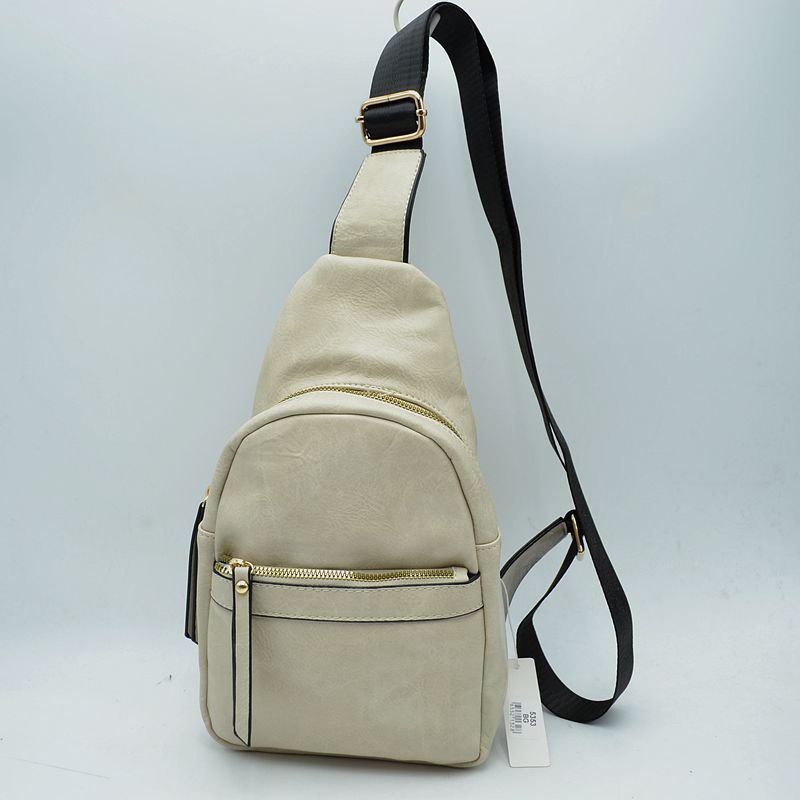 Zippered Crossbody Sling Bag with Adjustable Strap - Beige - Sling Bag