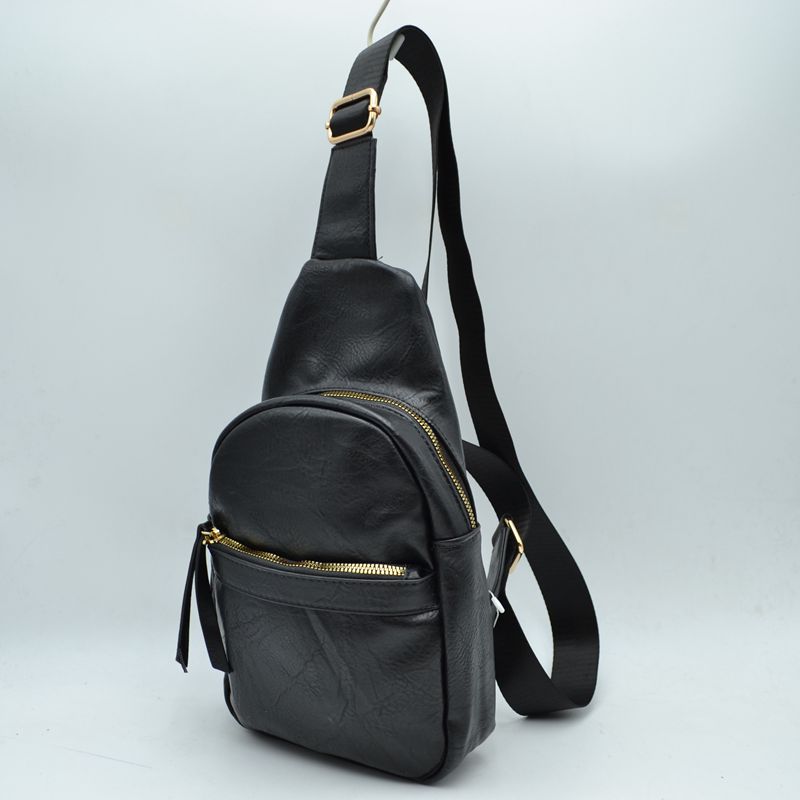 Zippered Crossbody Sling Bag with Adjustable Strap - Black - Sling Bag