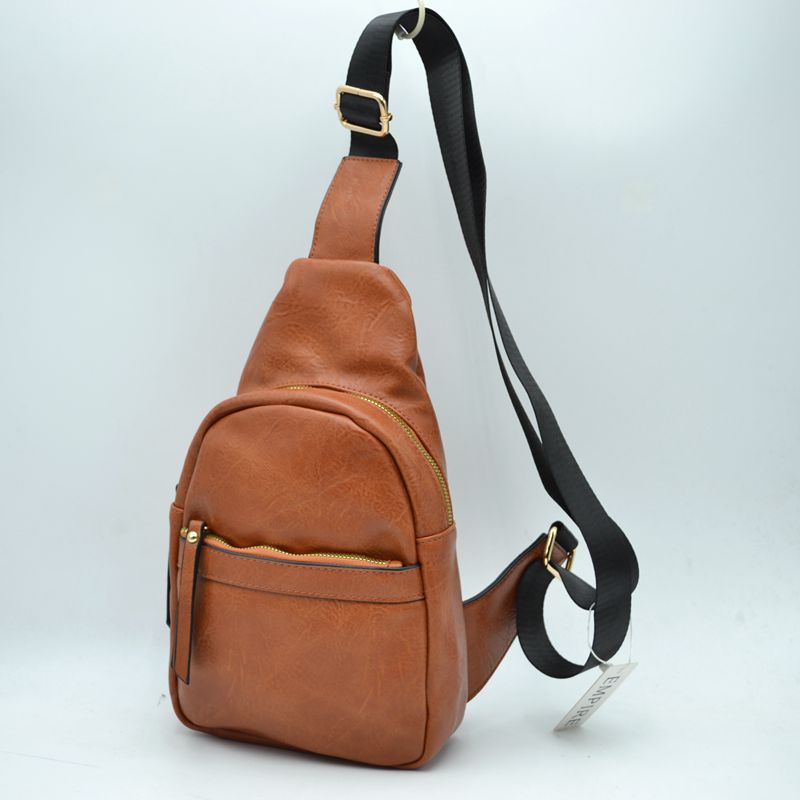 Zippered Crossbody Sling Bag with Adjustable Strap - Brown - Sling Bag