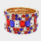 Blue Gold Red White Bold stretch bracelet featuring sparkling crystals in a patriotic design. Perfect for celebrating national holidays, sports events, and festive occasions with standout style.